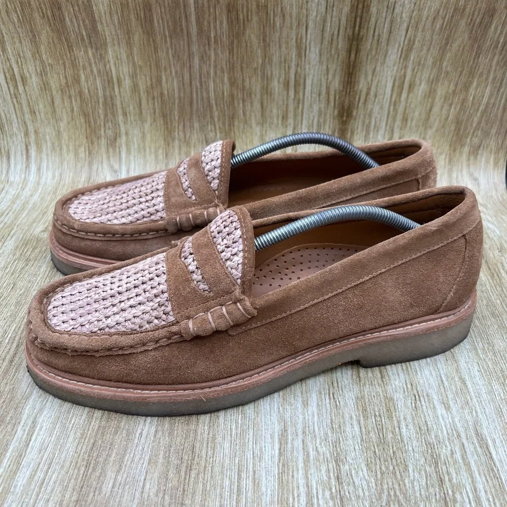 G.H. Bass Weejuns Larson Loafers Mens Size 12 Brown Suede Woven Penny Crepe Sole